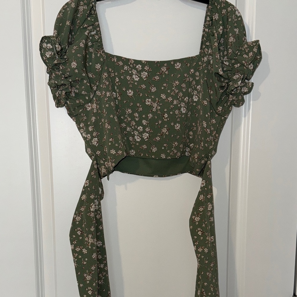 Altar'd State Green Floral Ruffle Blouse - Picture 5 of 5